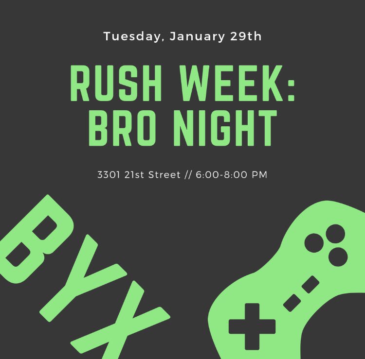 ttubyx's tweet photo. Come hang out and connect with our brothers tonight at our bro night!
Park up and down Hartford but avoid parking on 21st street!
#rushbyx #byx https://t.co/OUPtOhDp0B
