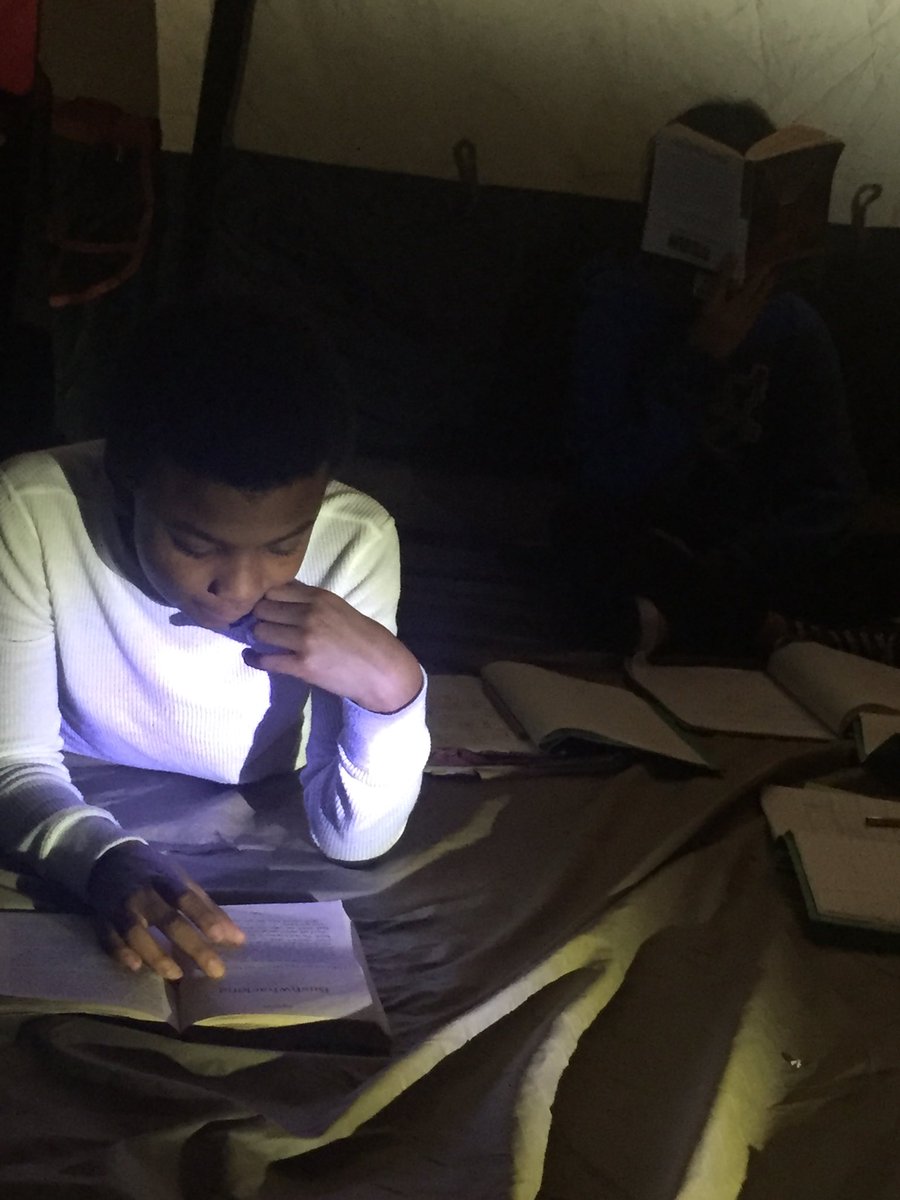 mrscusanosclass's tweet photo. Mrs. Cusano’s 5th grade students are reading the novel, A Week in the Woods, with flashlights in a tent in order to relate to the character in the book! @mrscusanosclass @CreeksideCubs https://t.co/UWuS5Y8LWN