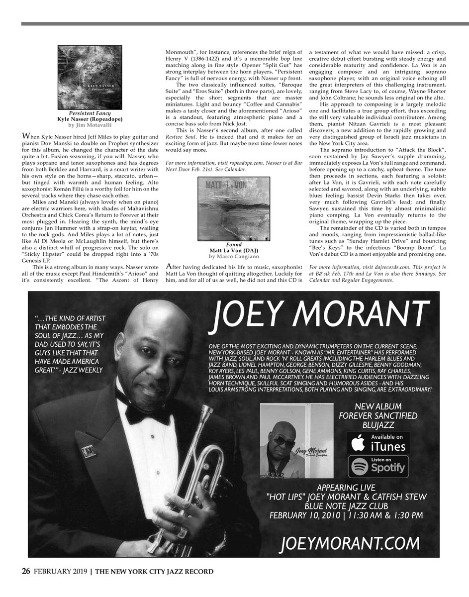 Kyle_Nasser's tweet photo. Nice review in @nycjazzrecord for #persistentfancy "consistently excellent" @ropeadope #jazz #newyorkjazz #brooklynjazz #saxophone #selmer #jazzsaxophone #ropeadope #albumreview #tenorsax https://t.co/mEO5KPieMK