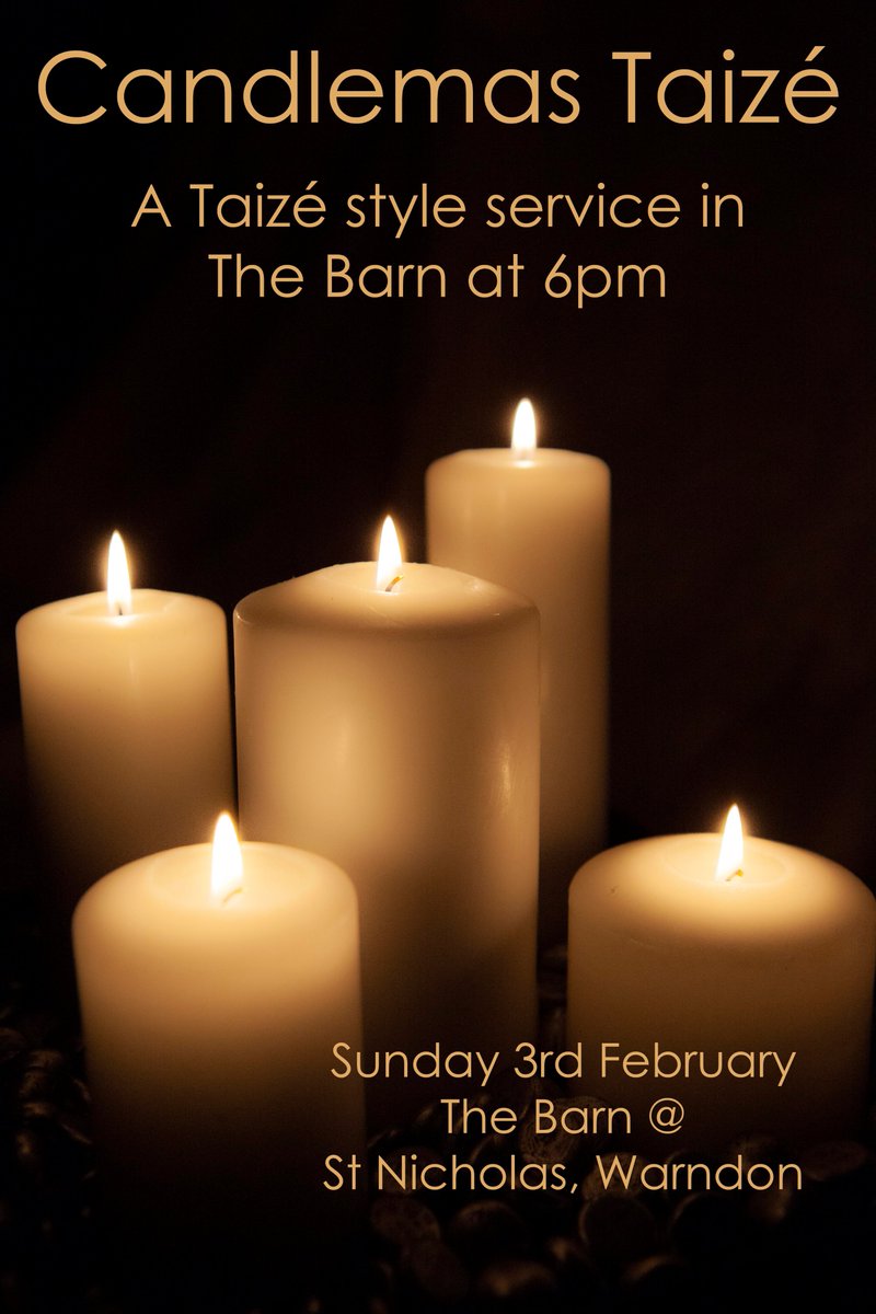 A #taize service this Sunday, for Candlemas, in The Barn at St Nichoolas, Warndon. An opportunity for reflection, quiet, prayer and singing. All are welcome. #candlemas #taizeservice