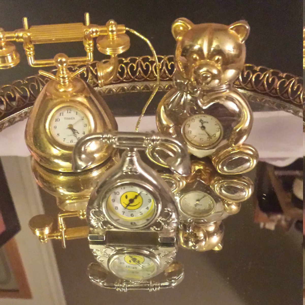 #etsy shop: Miniature Clocks Set 3 Clocks Telephone Clock With Receiver 'Timex',Bear Clock 'Elgin', Phone Clock Happy Face, All 3 are'Quartz' etsy.me/2FVknvH #Timex #elgin #quartzclock #clock # #miniatureclocks #bearclock #telephoneclock #telephone #bear #set
