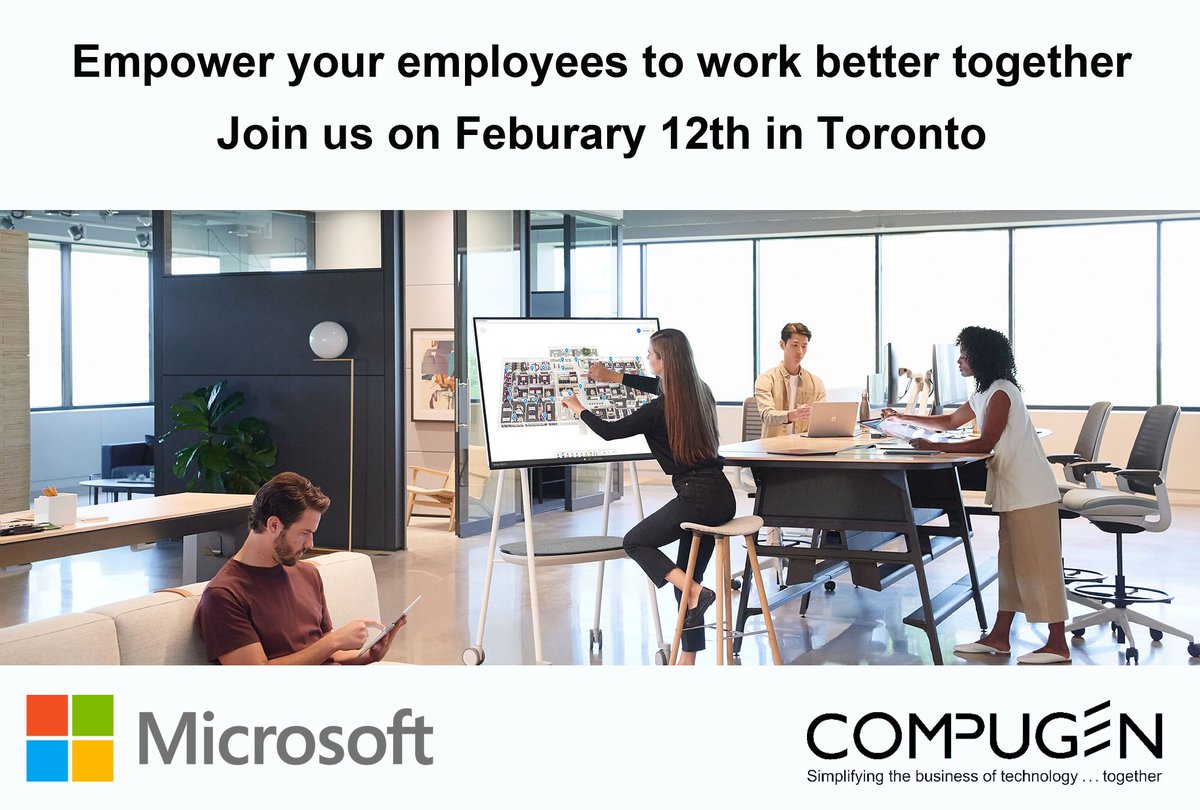 CompugenInc's tweet photo. Creativity &amp; collaboration are key to business success. Join us as we discuss different work-style personas and how organizations can create an environment that powers creativity, collaboration and innovation. Register today! https://t.co/AEWJ4QHMDD   @hzarek  @microsoftcanada https://t.co/UUo52SWAFx