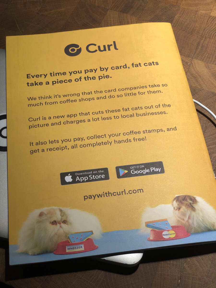 We’re on the back of @CaffeineMag this month with a message for coffee lovers everywhere: let’s cut out the fat cat card companies that rip everyone off. Pay with Curl instead. 🙌