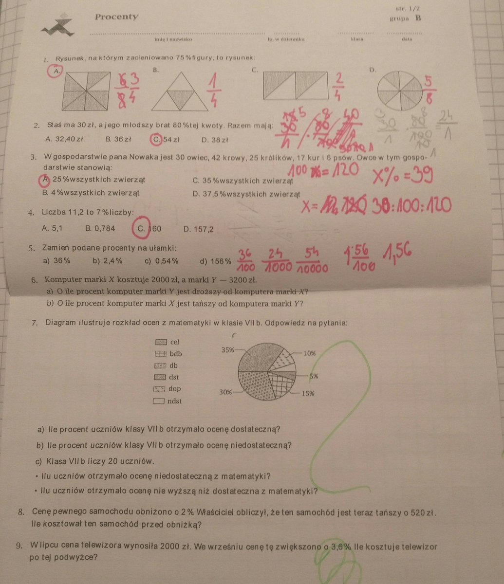 Kartkówka Z Procentów Klasa 7 Sprawdziany Z Matematyki 7 Klasa - Mądry