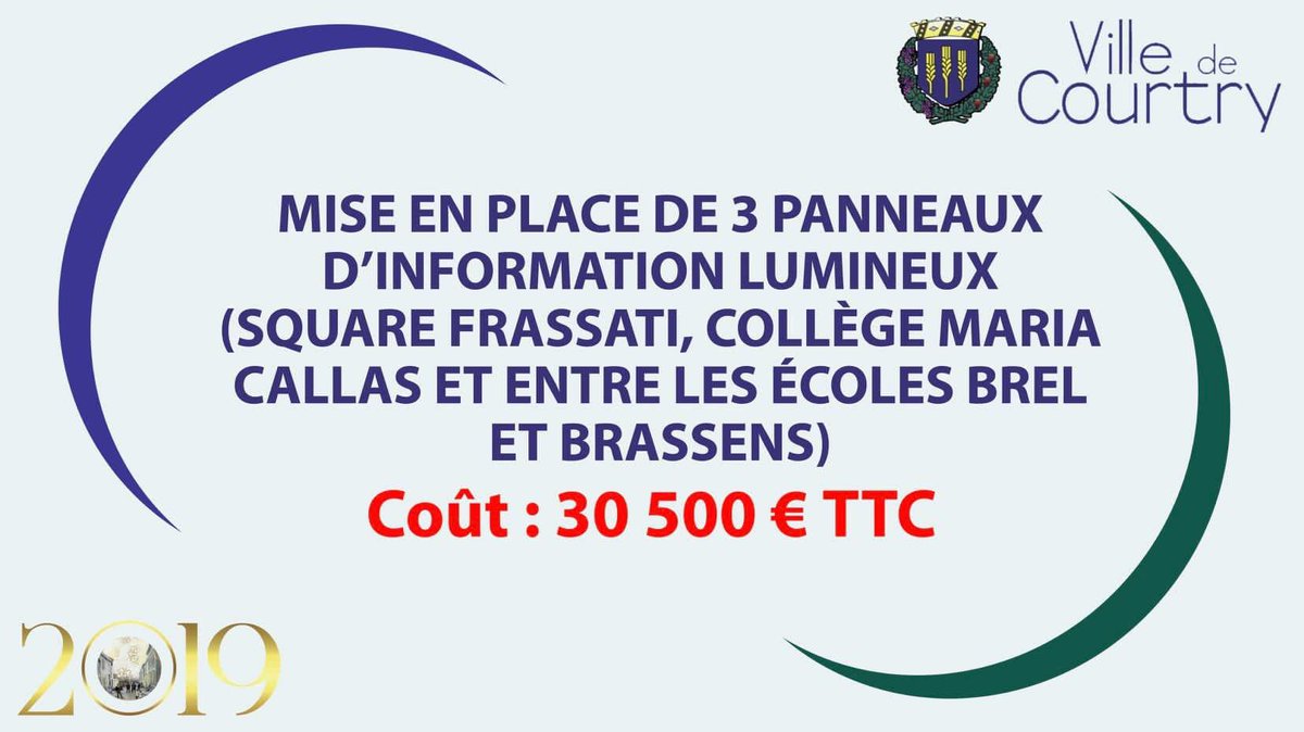 6ème annonce : Mise en place de trois nouveaux panneaux d'information lumineux (Square Frassati, Collège Maria Callas et entre les écoles Jacques Brel et Georges Brassens.