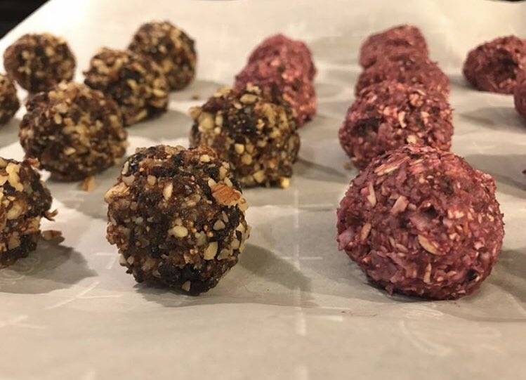 Vegan Oatmeal Cream pie; fig newton & berry bliss balls; granola bars 