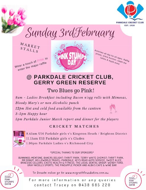 A big weekend of cricket awaits... one of the great matches taking place will be in the CSBW on Sunday with <a href="/ParkdaleCC/">Parkdale CC</a> hosting <a href="/RichmondCityCC/">Richmond City CC</a> as part of a Pink Stumps Day Triple Header at Gerry Green Reserve