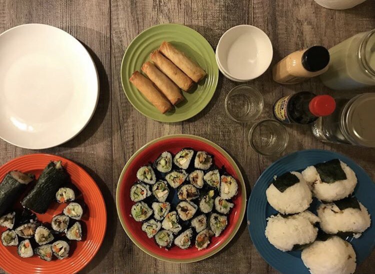 Vegan Sushi, spring rolls, onigiri; dumplings; onigirazu; katsu curry 