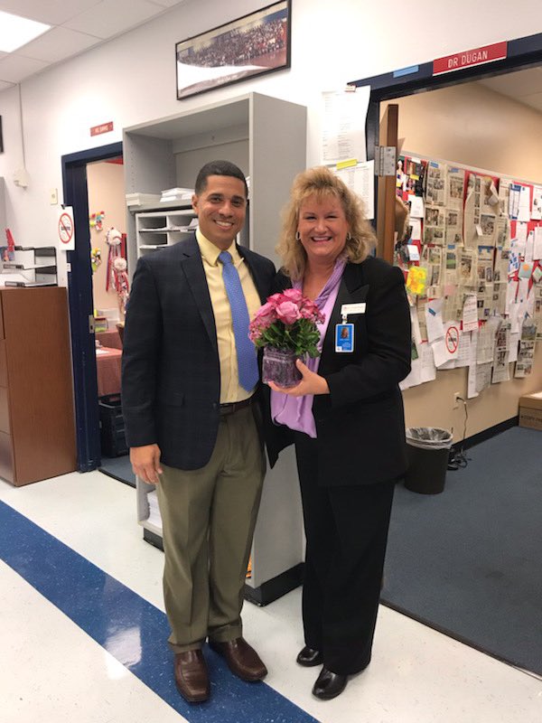 So proud of Dr. Dugan ... one of the three county finalists for Teacher of the Year...Thank You Superintendent Chambers for making her day special.