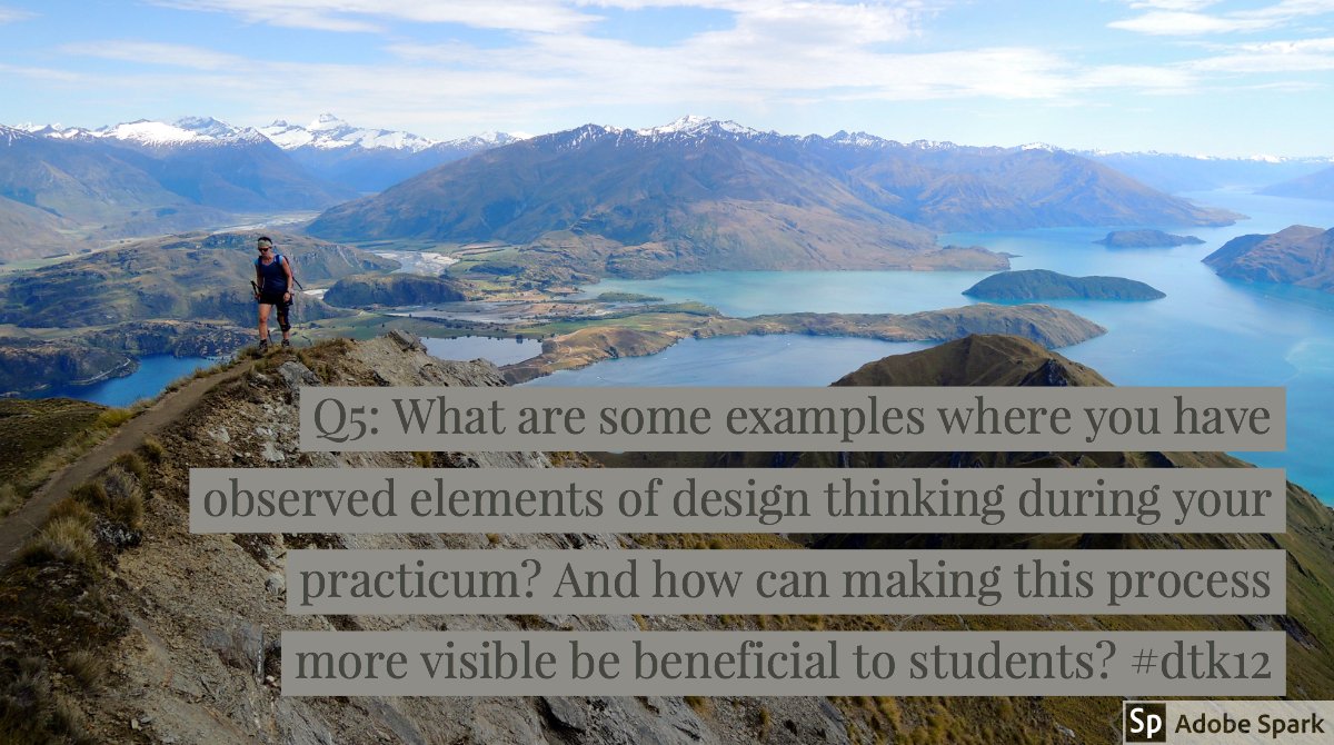ElsenMichele's tweet photo. Q5: What are some examples where you have observed elements of design thinking during your practicum? And how can making this process more visible be beneficial to students? #dtk12 #dtk12chat https://t.co/cJmH19ZswJ