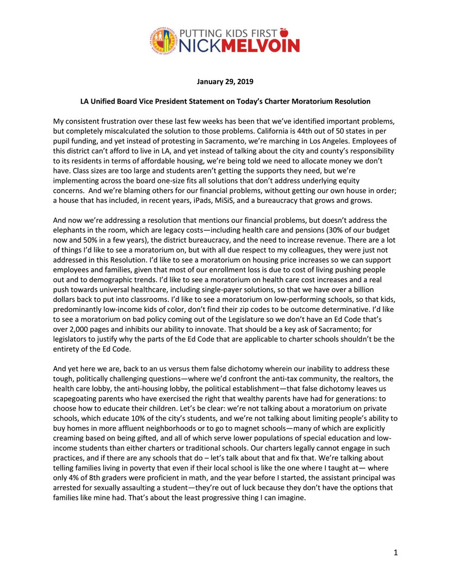 nickmelvoin's tweet photo. Statement on Today’s Charter Moratorium Resolution https://t.co/bnDZWwh95a
