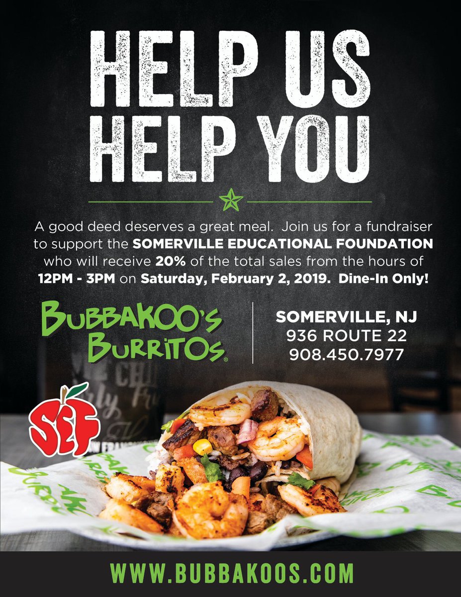 Come out to Bubbakoo’s Burritos Saturday from 12 - 3pm. Be sure to mention the SEF when ordering!