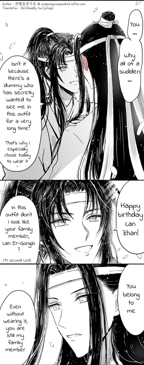 yilingji's tweet photo. "Happy birthday" 2
By 柠檬香草可乐 @ https://t.co/uD3Z2UrIdG 
Translated with permission. #魔道祖师 #忘羡

did LWJ mean "whether you wear [anything] or not, you're still mine?" 🤔

(according to baidu 暗戳戳 means secretly in Shanghai-ese, correct me if I'm wrong) https://t.co/vAuEfAFeUi