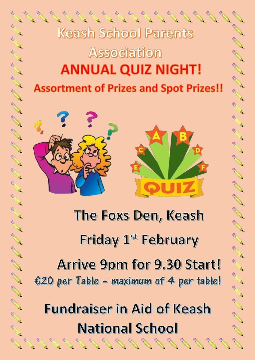 TheFoxsDen1's tweet photo. Pop in this Friday Night Annual Quiz Night for Keash NS.Bring the brainy friends 😉😉😀 https://t.co/Jhk3nhLjUc