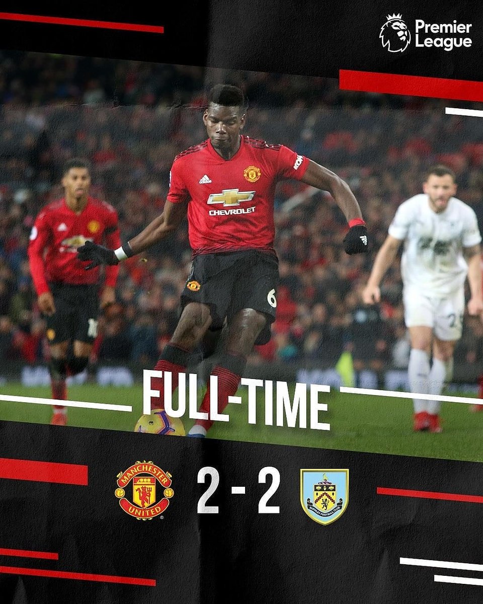 FT:  Manchester United 2-2 Burnley
Gol United di ciptakan Pogba lewat titik putih dimenit 87 dan gol Lindelof menit 90+. 
#matchday #OldTrafford #PremierLeague #MUFC #manutd #manchesterunited #indomanutd #united #unitedfans #indomanutdjogja