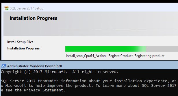 GregorReimling's tweet image. Installing #SQLServer2017 on #WindowsServerCore2019 unattend on #Azure VM and it´s running, after some bugfixes 😀