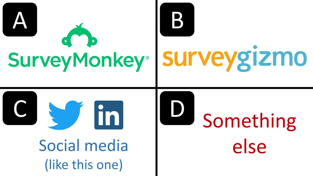 projectmsuccess's tweet image. Ok Twitter, I want your help to do a little test please... 
&amp;gt;&amp;gt; Which survey tool do you prefer?
A: SurveyMonkey
B: SurveyGizmo
C: Social media (like this one)
D: Something else
You know what to do...