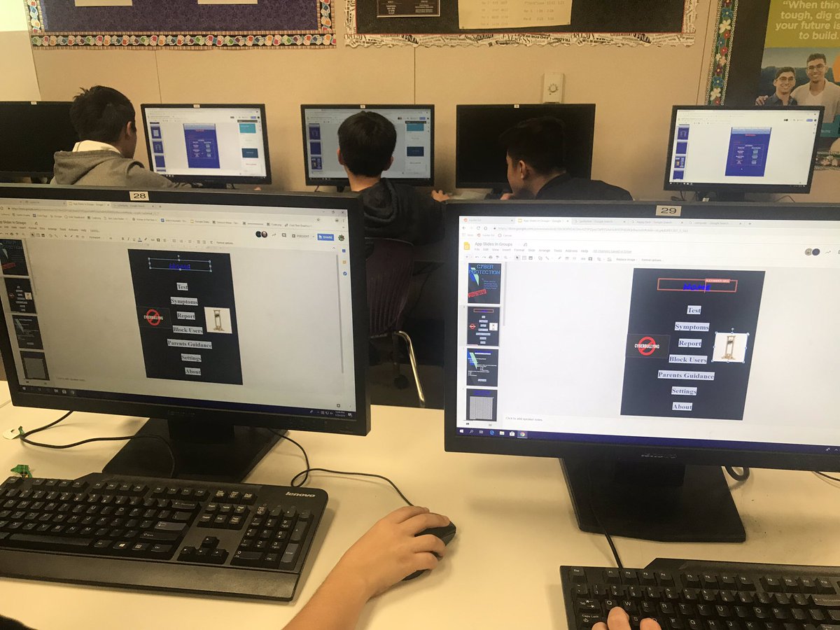 Creating and testing digital app prototypes using PowerPoint before starting coding the group apps in App Lab. Love teaching digital skills while working on collaboration and coding at the same time! Fun stuff, I tell ya! <a href="/codeorg/">Code.org</a> #CSDiscoveries #suhsdSTEM