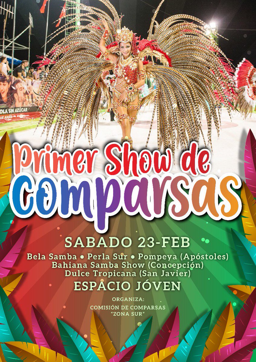 mariluleverberg's tweet photo. Atención...atención...
Se viene el #Carnaval2019 #ShowDeComparsas #encuentrosintermunicipales #esfuerzocompartido #MisionesSeVisteDeCarnaval
1-2 de febrero
8-9 de febrero
23 de febrero
Participan #Apóstoles #Concepción #SanJavier
Apoyamos los eventos culturales populares! https://t.co/h7FGz6cUsO