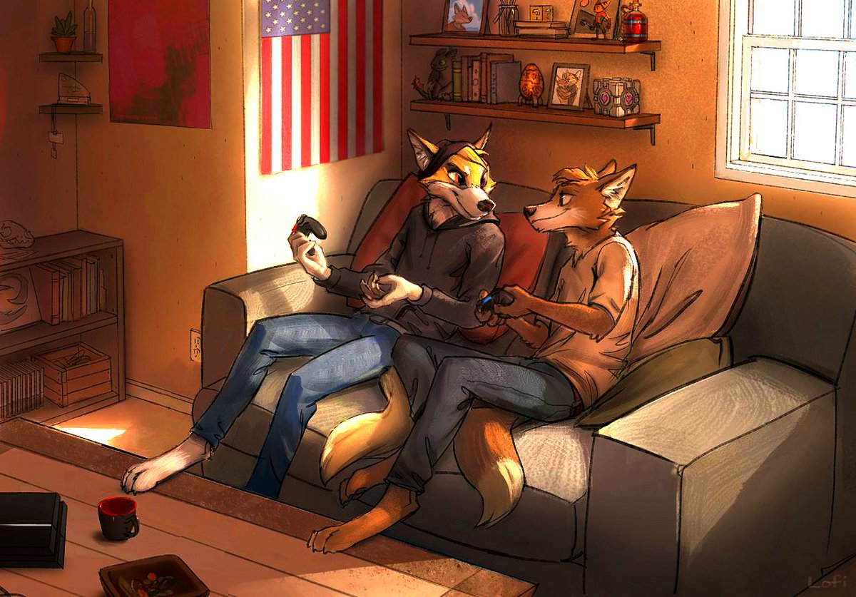 This is what I mostly do with my best friend in real life. We just never get tired of gaming! 😍😀🎮

Source 🎨: furaffinity.net/view/30271768/