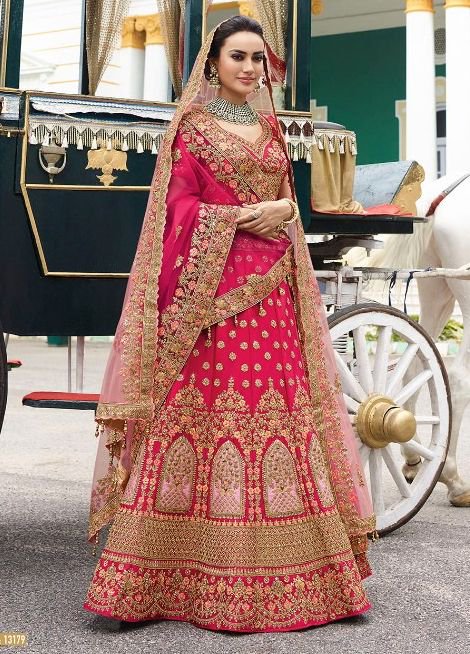 Designer Wedding Handmade Lehenga Set in Gajri Color - Rana's by Kshitija