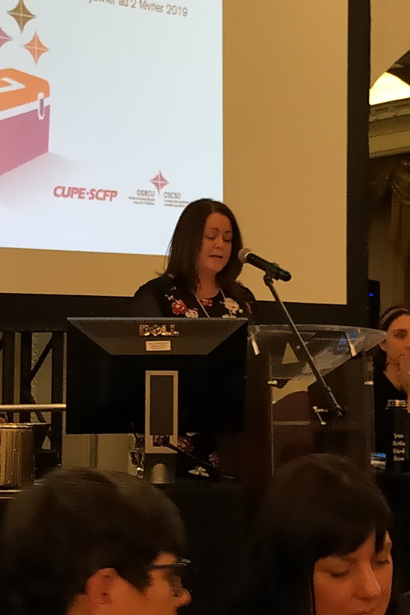 DanEMackenzie's tweet photo. "We need to talk about taxes. Ontario doesn't have a spending problem it has a revenue problem. The rich can afford to contribute more." @CandaceRennick addressing @CUPEOntario @osbcucscso 2019 convention. #union #solidarity #canlab https://t.co/DvUSHlAmwp