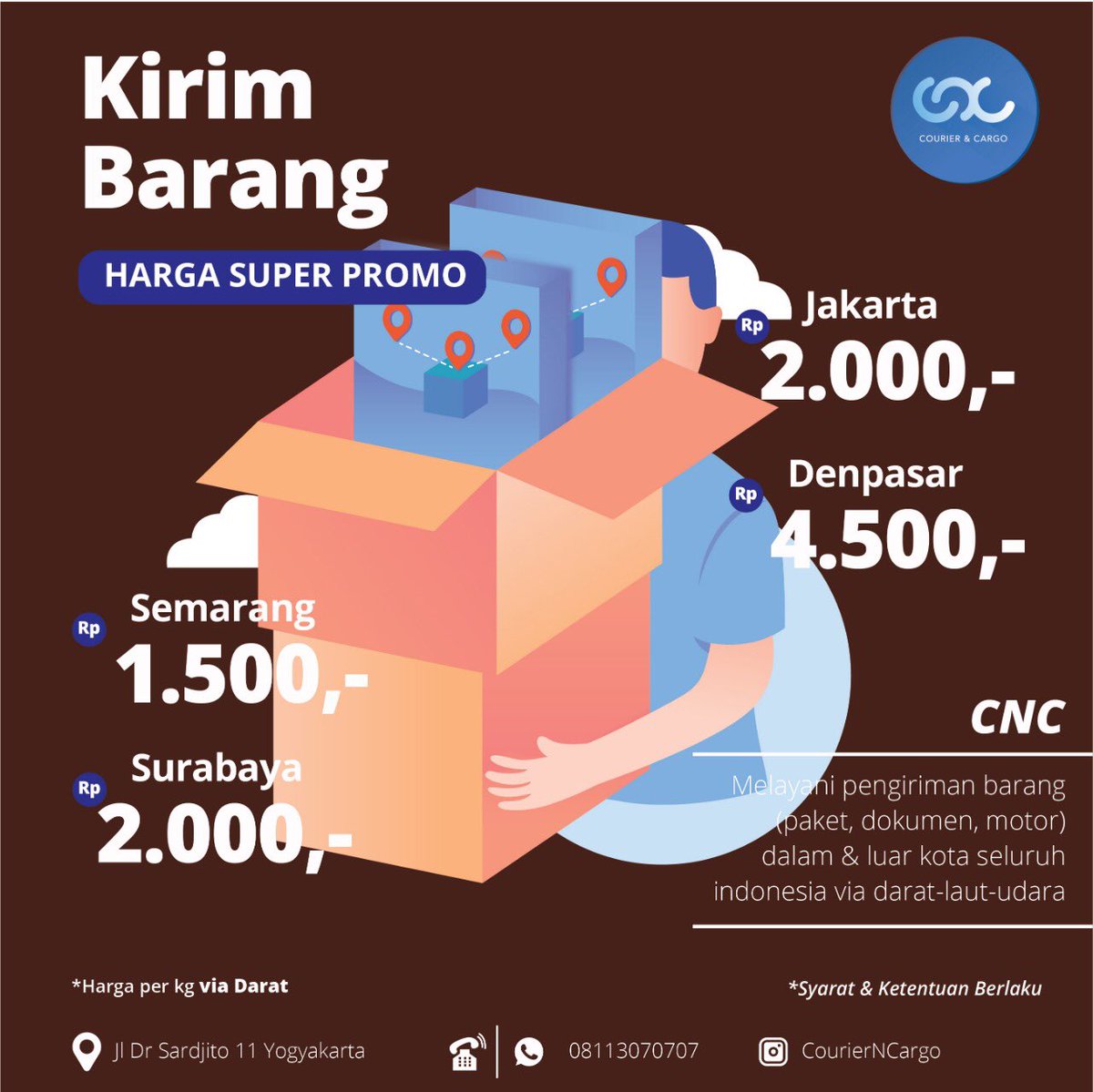 cvhokiproject's tweet photo. CNC melayani pengiriman barang/dokumen/motor dari #Jogja ke seluruh kota di Indonesia 

☎️08113070707 
🏠Jl Sardjito 11 Jogja 

#cncjogja #jogjaupdate #infojogja https://t.co/ds1V85djtz
