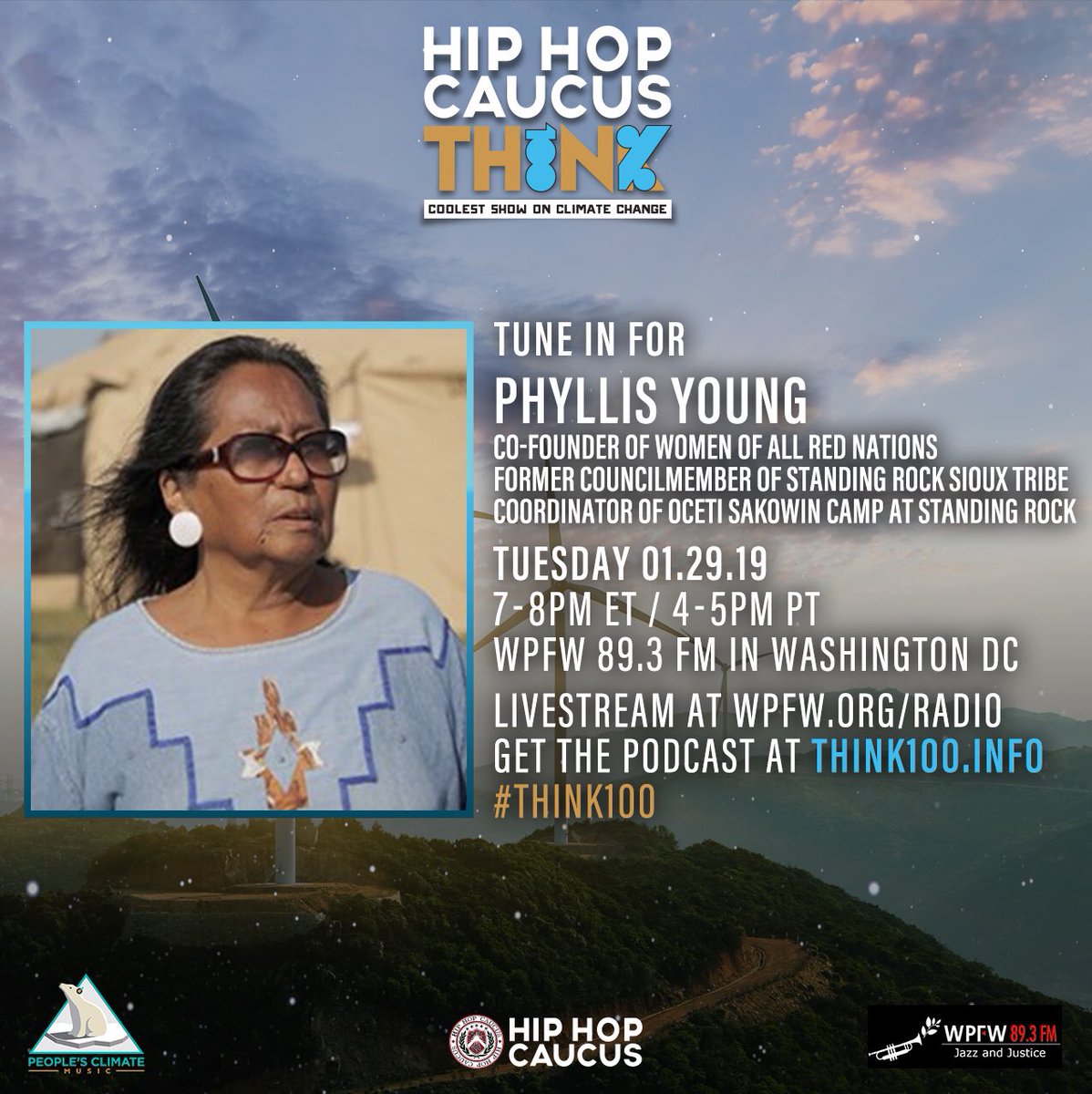 Think100Climate's tweet image. Listen to this powerful episode right now! Tune in live to WPFW.org/radio or 89.3 FM in DC/MD/VA. 

This podcast episode is also available now, subscribe and download at Think100.info. 

#IndigenousPeoplesMarch #IndigenousRights #ActOnClimate #Think100 #Peace