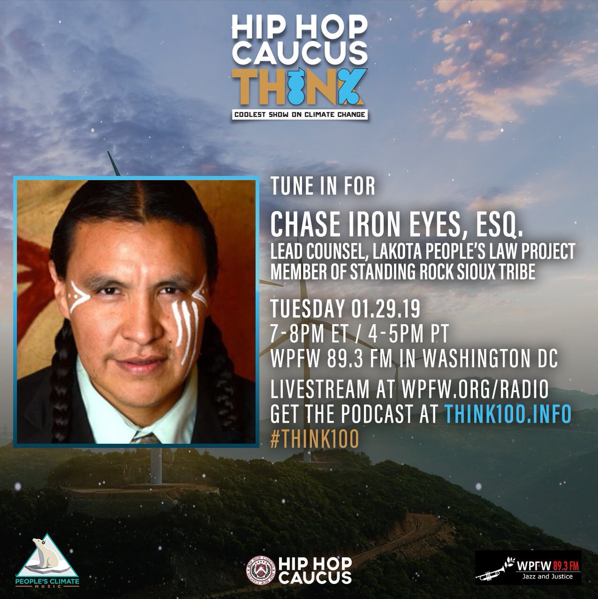 Think100Climate's tweet image. Listen to this powerful episode right now! Tune in live to WPFW.org/radio or 89.3 FM in DC/MD/VA. 

This podcast episode is also available now, subscribe and download at Think100.info. 

#IndigenousPeoplesMarch #IndigenousRights #ActOnClimate #Think100 #Peace
