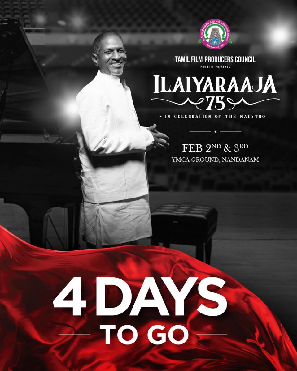glamoursathya05's tweet photo. 4 Days To Go for Isaingnani Ilaiyaraja Sir in Thirai Kondattam - Ilaiyaraja 75

Book Tickets @ https://t.co/kuqU2XVhvB

#Ilaiyaraja75
#ThiraiKondattam
#IsaingnaniIlaiyaraja 
#4DaysToGoForIR75

@VishalKOfficial @prabhu_sr https://t.co/w2ol5fTWGc