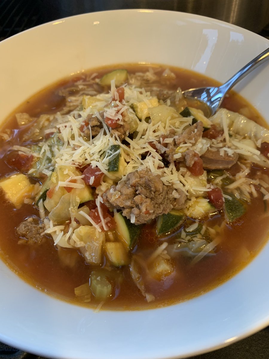 onewiththesand's tweet photo. I just turned this into a super low low carb soup... #nopasta #nobeans #norice #lowcarb #swimsuitdiet #goodbyesugar topped with parmesan cheese ... #goodbyecarbs! https://t.co/tUws0S8Dve