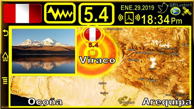 elluchin1's tweet image. 🇵🇪➡#Temblor 5.4⚡#IGP ⏱18:34 Pm H/ 🇵🇪
🔶#Viraco 14 Km al NorOeste 
Profundidad 🔰131 Kms
#Volcan #Coropuna
Departamento de #Arequipa
#Peru🇵🇪
#Sismo #FelizMartes
#Earthquake #29Ene