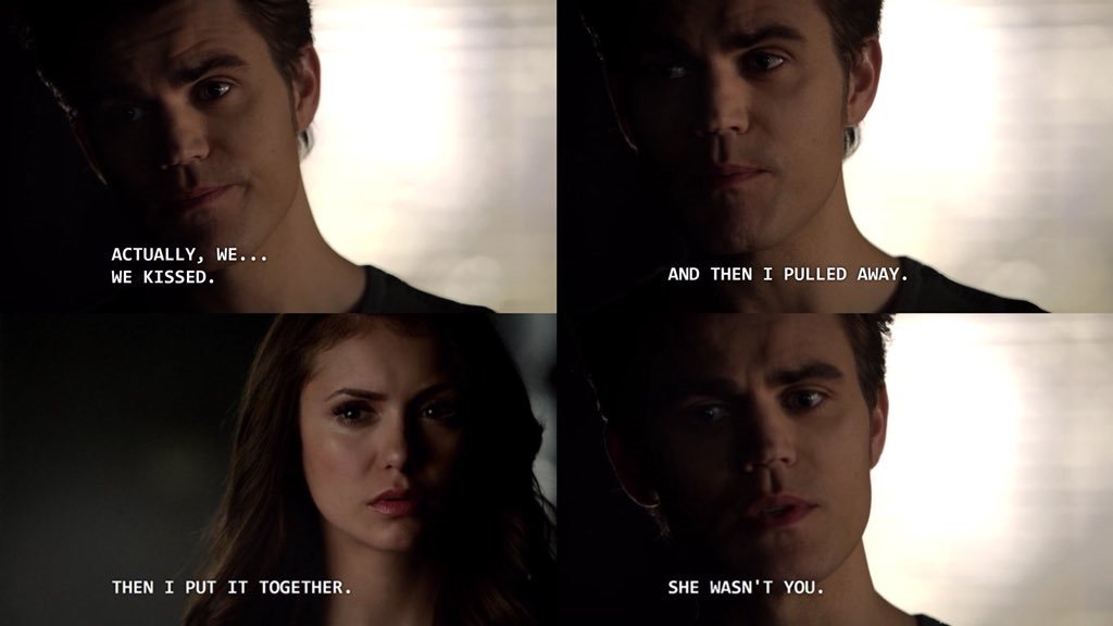 YOU GUYS HE'S SUCH A FUCKING LIAR. he didn't pull away and instantly realize katherine was in elena's body. stefan spent an entire day with "elena" and didn't think anything was wrong until damon and caroline mentioned the weird things going on. i'm tired of his lies.