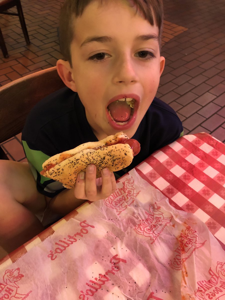 TheDA53's tweet photo. To the city of Chicago, Sorry not sorry about my boy eating hot dogs with ketchup @portilloshotdog #Chocago #HotDog @PoweredbyFinley #Portillos https://t.co/SepUmcSiCa