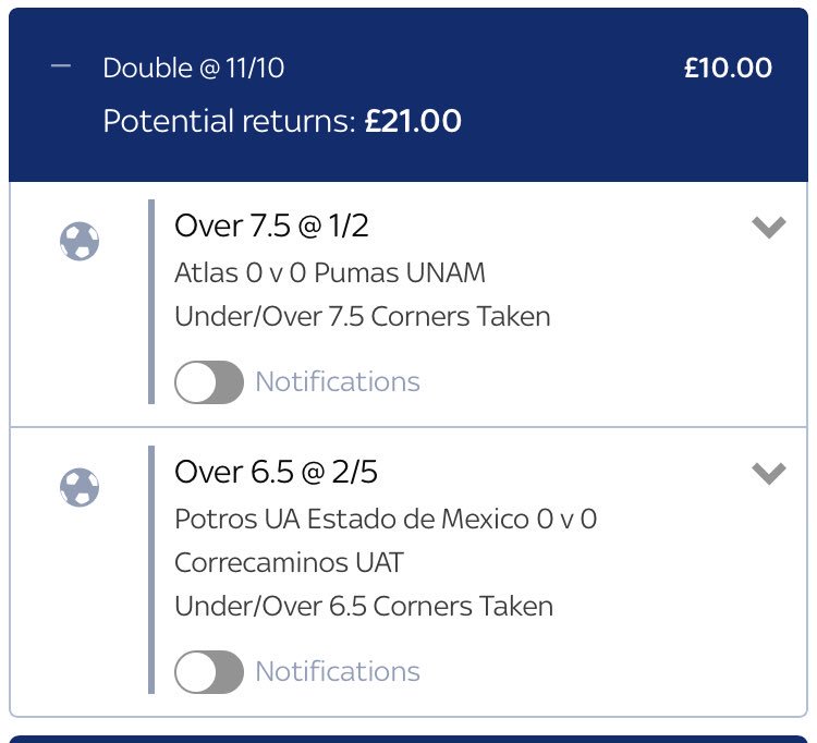 💰Corner Double💰

Stake £10 returns £21

Smash ❤️ if your on!