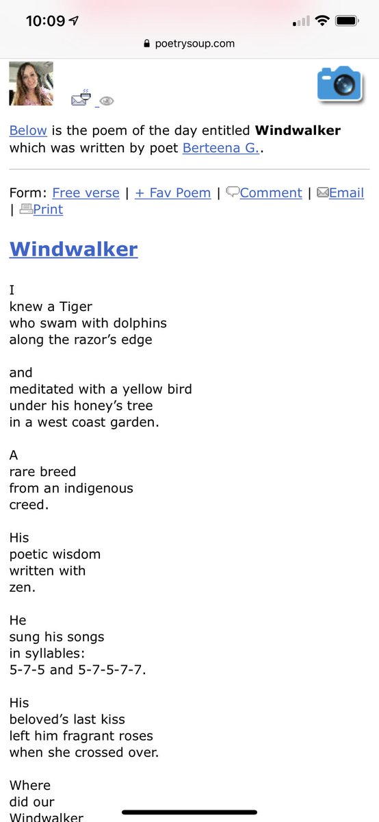 Berteena's tweet image. #Windwalker was #PoemoftheDay on #PoetrySoup poetrysoup.com/poem_of_the_da… I’m ranked #11 on the #BestNewPoets poetrysoup.com/poets/best_new… This #poem is for my friend #Tiger. His wife lost her battle with cancer last year. Miss you &amp;amp; your poetry, @coyotedolphin.❣️#poetrycommunity #poetry