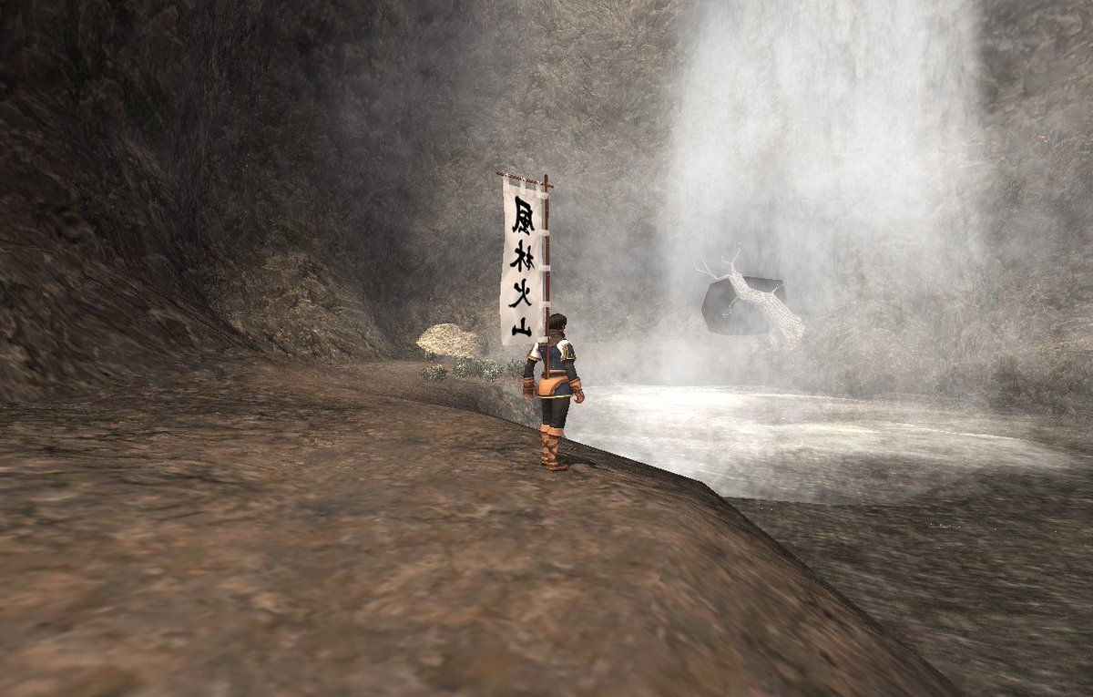 つぎのレベルまで 65pt ドグ生 ヴァナディール探索紀行 北グスタベルグ 臥竜 がりょう の滝 ダングルフ の涸れ谷を抜けると北グスタベルグの崖下へとたどり着きました 赤枠のエリアはダングルフ側からしか行けません 滝壺から見る滝は絶景ポイント