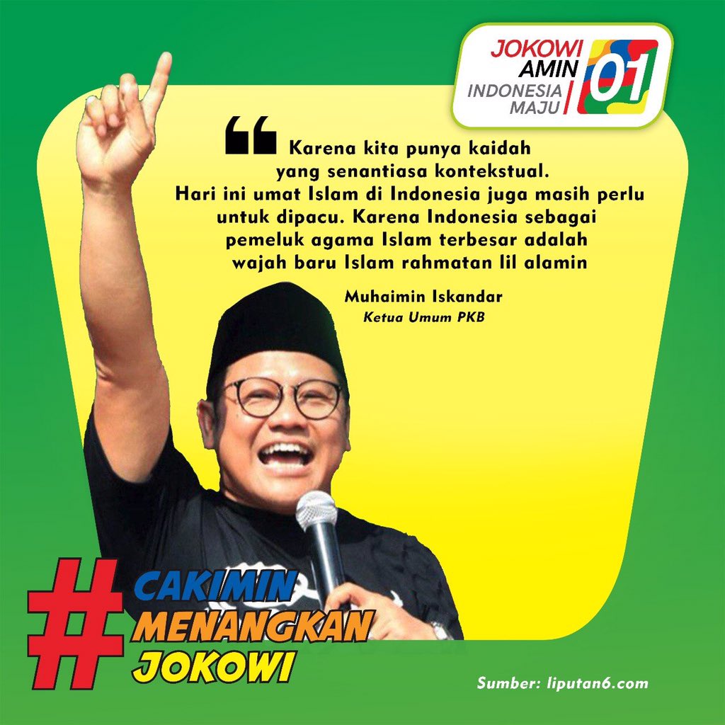PKB No 1 partainya Warga NU siap memenangkan Paslon No O1 Jokowi-KH Makruf Amin

#CakIminMenangkanJokowi
#KyaikuWapresku
#Brigade01Lumajanh

<a href="/jokowi/">Joko Widodo</a>
<a href="/KHMarufAmin_/">K.H. Ma’ruf Amin</a> 
<a href="/cakimiNOW/">A Muhaimin Iskandar</a> 
<a href="/EkoSandjojo/">Eko P. Sandjojo</a>
<a href="/taufikmadjid71/">IG : taufik.madjid</a>