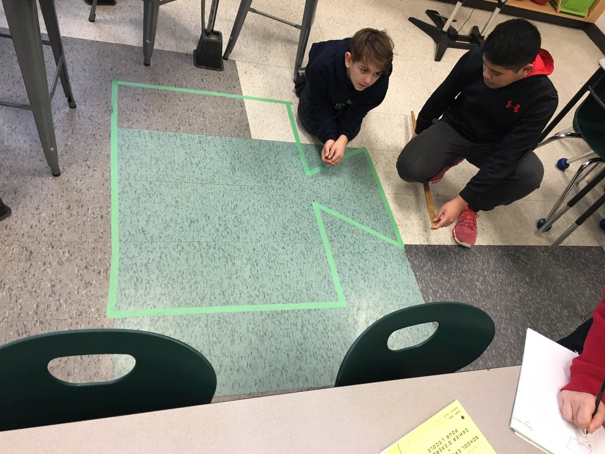 Bteachlansue's tweet photo. Students working together to find the area of complex shapes. @HolyTrinityCS #Collaboration #applyingourlearning #usingmathtools https://t.co/JfXPyuO7Np