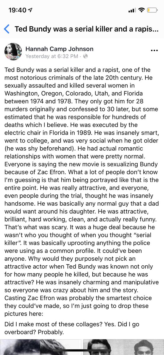 hailyleipold's tweet photo. For anyone who still thinks that the Ted Bundy Tapes are sexualizing him by casting Zac Efron, you should read this https://t.co/pNi4fTISrz