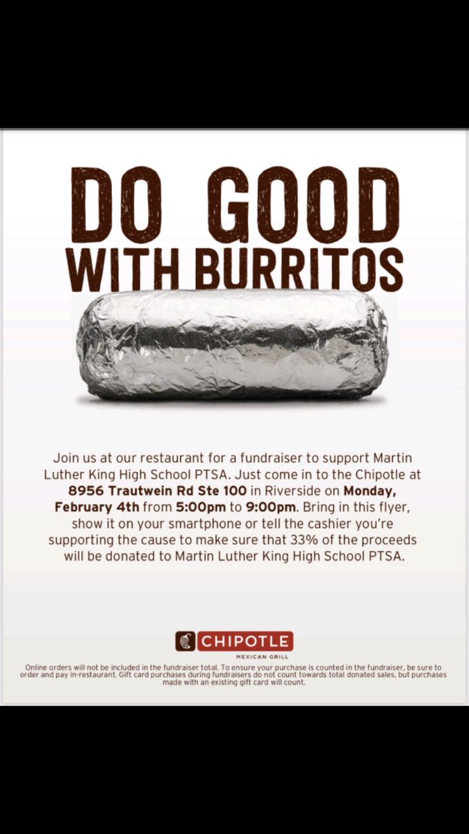 Feb. 4th! Chipotle fundraiser, support PTSA and King High Remembers!