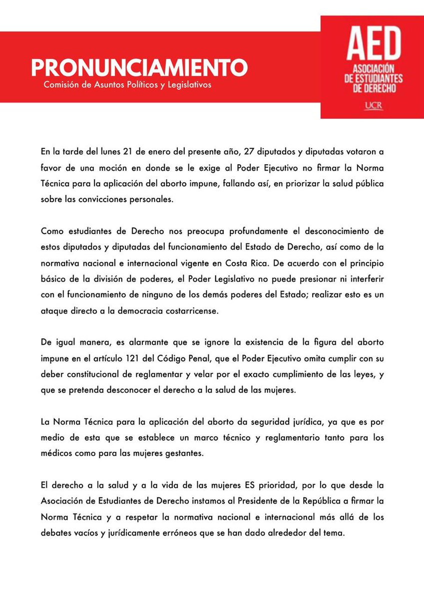 Su deber constitucional, <a href="/CarlosAlvQ/">Carlos Alvarado Quesada</a>, es reglamentar la ley. 
 Es momento de emitir la norma técnica #FirmeYA 🖋 💜💚