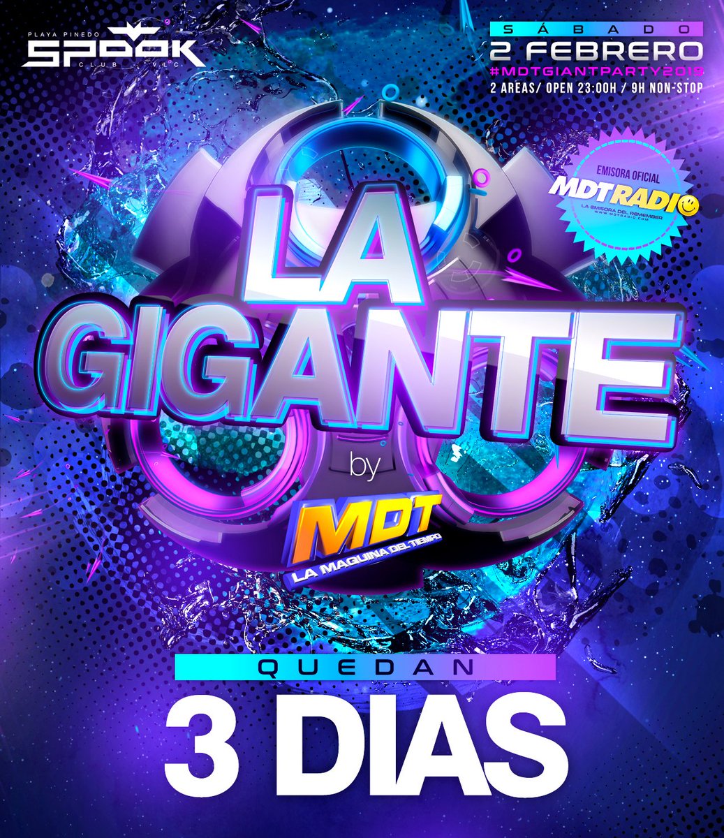 Hoy a las 20:00h lanzamiento del LINE UP de LA GIGANTE by MDT 2019. 
#MDTGiantParty2019 #Sab2Feb #SpookVlc
Entradas en sonidomdt.com
Oficinas de Correos
RRPP (Rafa) 663 86 92 69 
RRPP (Laura) 605 92 90 17