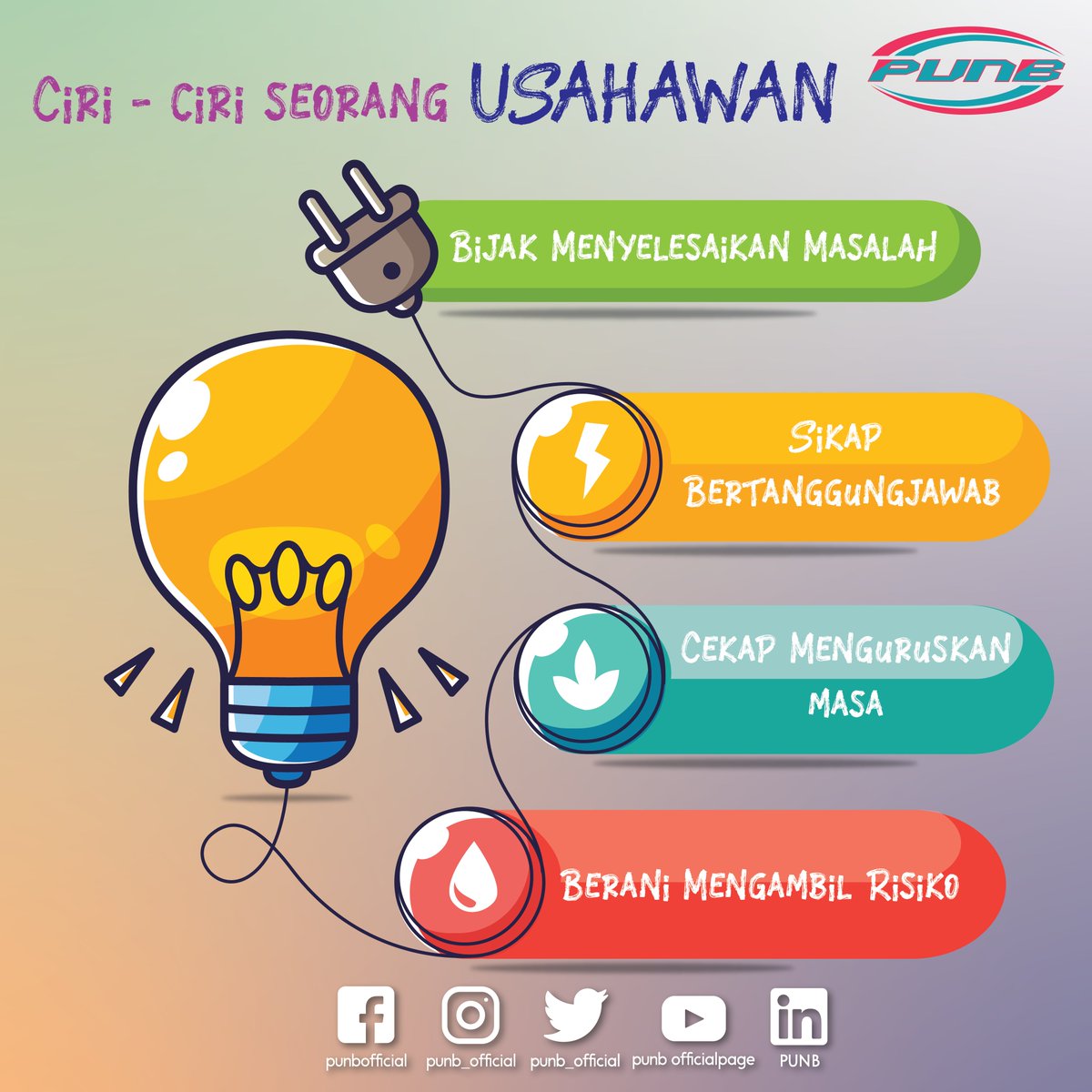 punb_official's tweet photo. Adakah anda mempunyai ciri-ciri tersebut?
Jika tidak, jom tanamkan azam untuk majukan diri serta perniagaan ke tahap yang lebih baik!
#tipsusahawan
#punb
#usahawanpunb
#pembiayaanperniagaan
#usahawanbumiputera https://t.co/2LOBW5Quzs