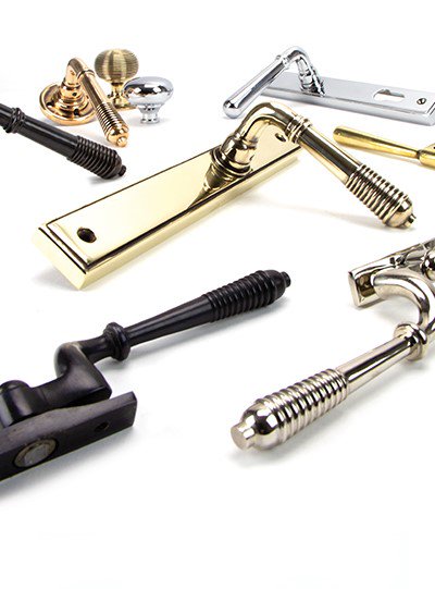 Our From the Anvil Range of Reeded Lever Espag Handles are unique within the ironmongery market. Hot forged from unlacquered solid brass or bronze, they have a robust sprung mechanism in the backplate, which guarantees that the lever will always return to a horizontal position.