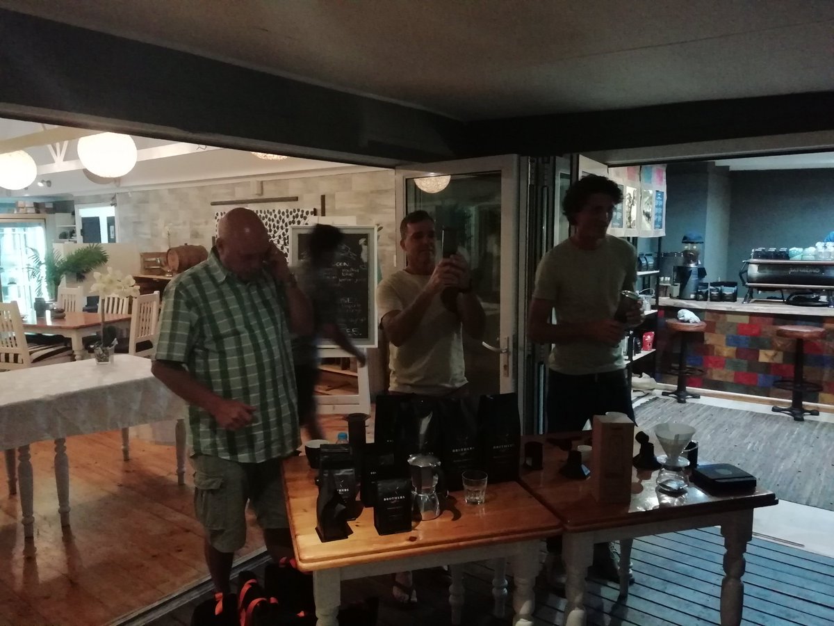 pierre_mackie's tweet photo. An informative and enjoyable #coffee evening last night with @BrosCof and current SA Barista Champ Winston Thomas. Thanks @Benferreira7 #LoveCoffee https://t.co/y2mleo6hjT