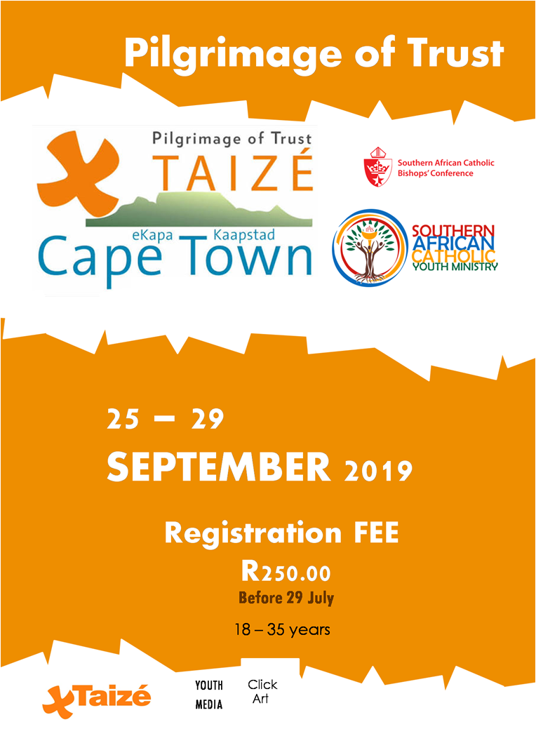 CathYouth_SACBC's tweet photo. Will you be there? #SACBC_Youth Young, Catholic and Proud! #GoClean19 Pilgrimage of Trust by @taize in Cape Town! https://t.co/7bNLpYbXhN