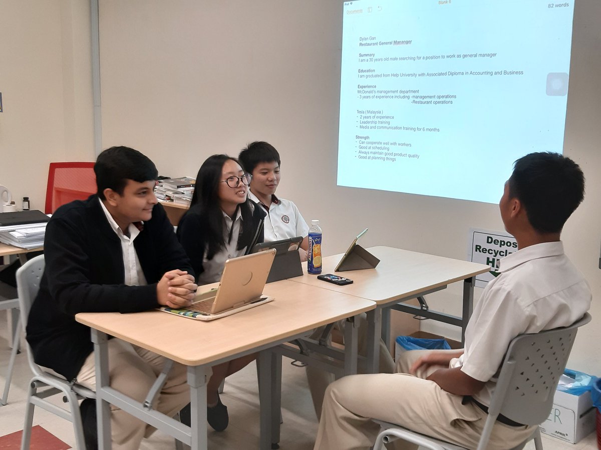 Excellent role play of job interview session done by Year 10 Business students. It is interesting to see how they creatively put into practice what they have learnt in class. #HIS_learning