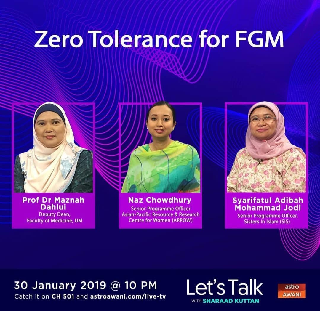 Catch us tonight on Let's Talk with Sharaad Kuttan. Our very own, Ms Syarifatul Adibah will be discussing issues regarding Female Genital Mutilation (FGM) on Astro Awani later at 10 PM. Don't miss out! #FGM #CEDAWMalaysia #sistersinislam