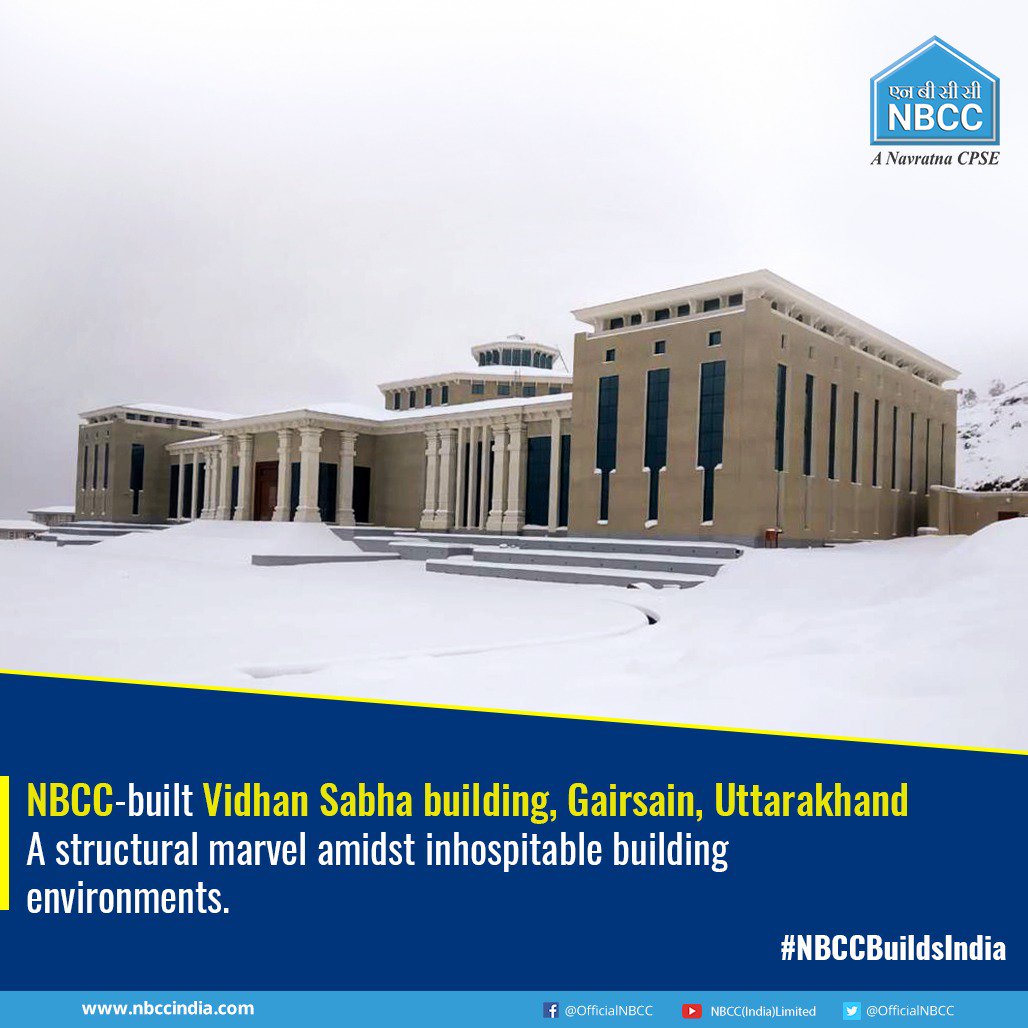 OfficialNBCC's tweet image. A milestone achieved. #NBCC successfully completes Vidhan Sabha building at Gairsain, #Uttarakhand, showcasing how #innovative #design and careful planning can overcome the challenges of extreme weather and hazardous terrain. #NBCCBuildsIndia
